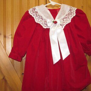Victorian Velvet vtg 2T girls red velvet dress bib big collar lace trim JO LENE